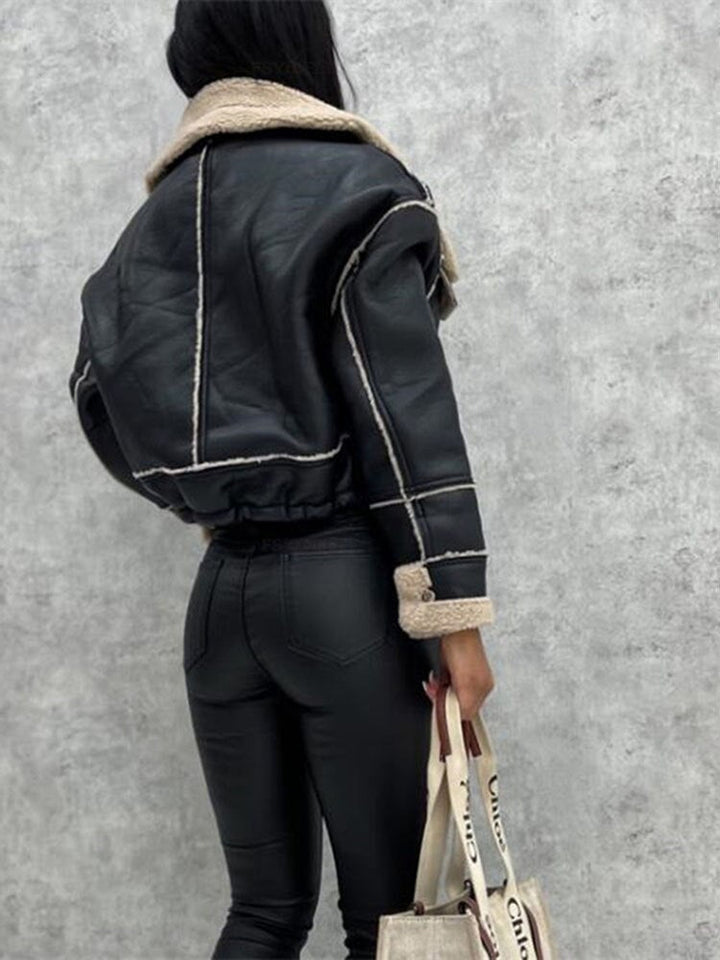 Motor jacket with Revers and Sherpa Lining - Zoë-Black-S-The Livary