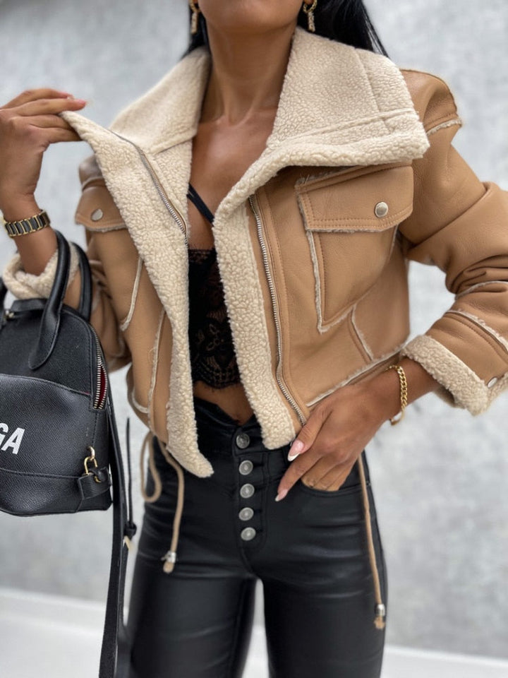 Motor jacket with Revers and Sherpa Lining - Zoë-Black-S-The Livary