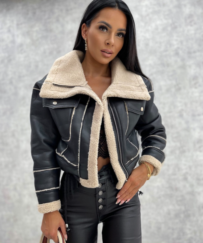 Motor jacket with Revers and Sherpa Lining - Zoë-Black-S-The Livary