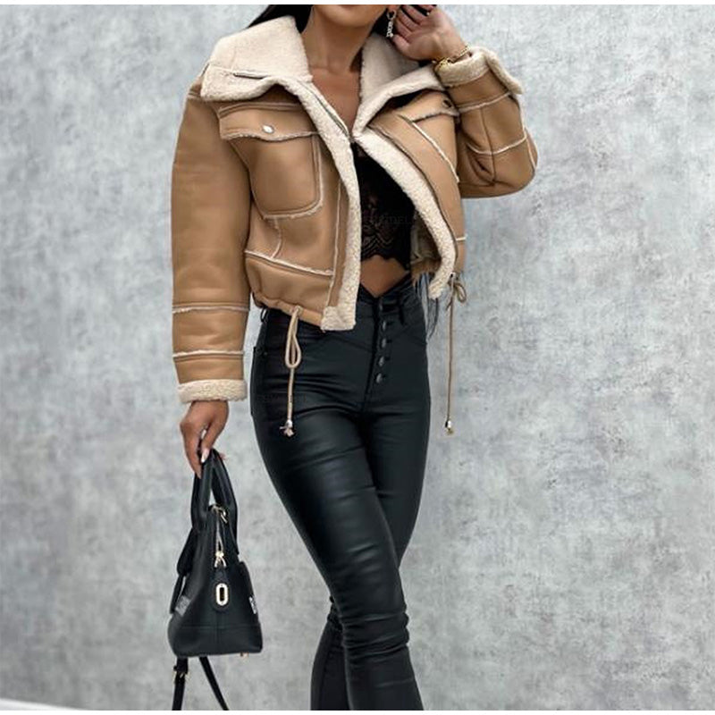 Motor jacket with Revers and Sherpa Lining - Zoë-Light Brown-S-The Livary
