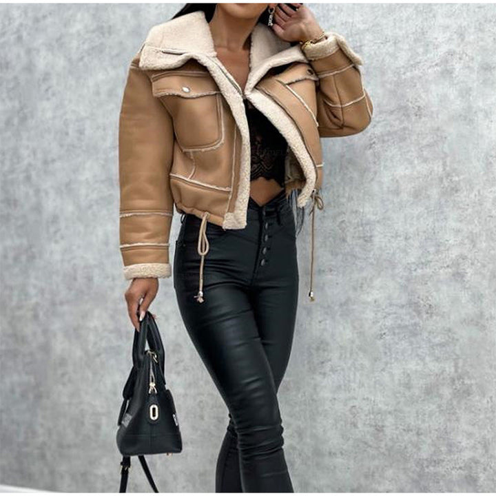 Motor jacket with Revers and Sherpa Lining - Zoë-Light Brown-S-The Livary