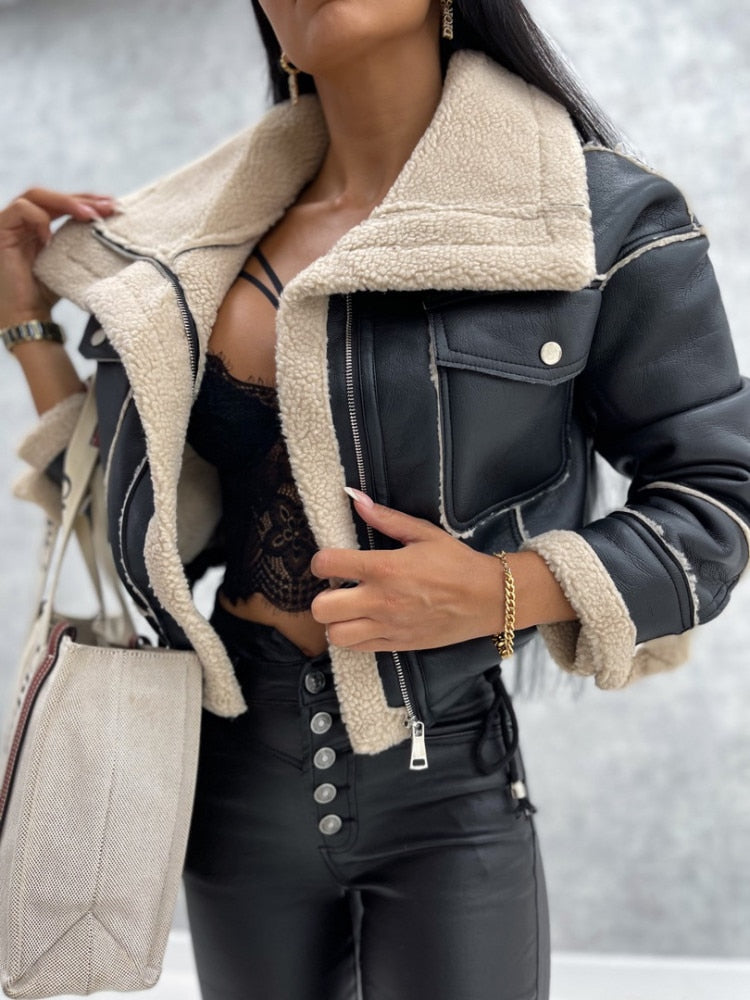 Motor jacket with Revers and Sherpa Lining - Zoë-Black-S-The Livary