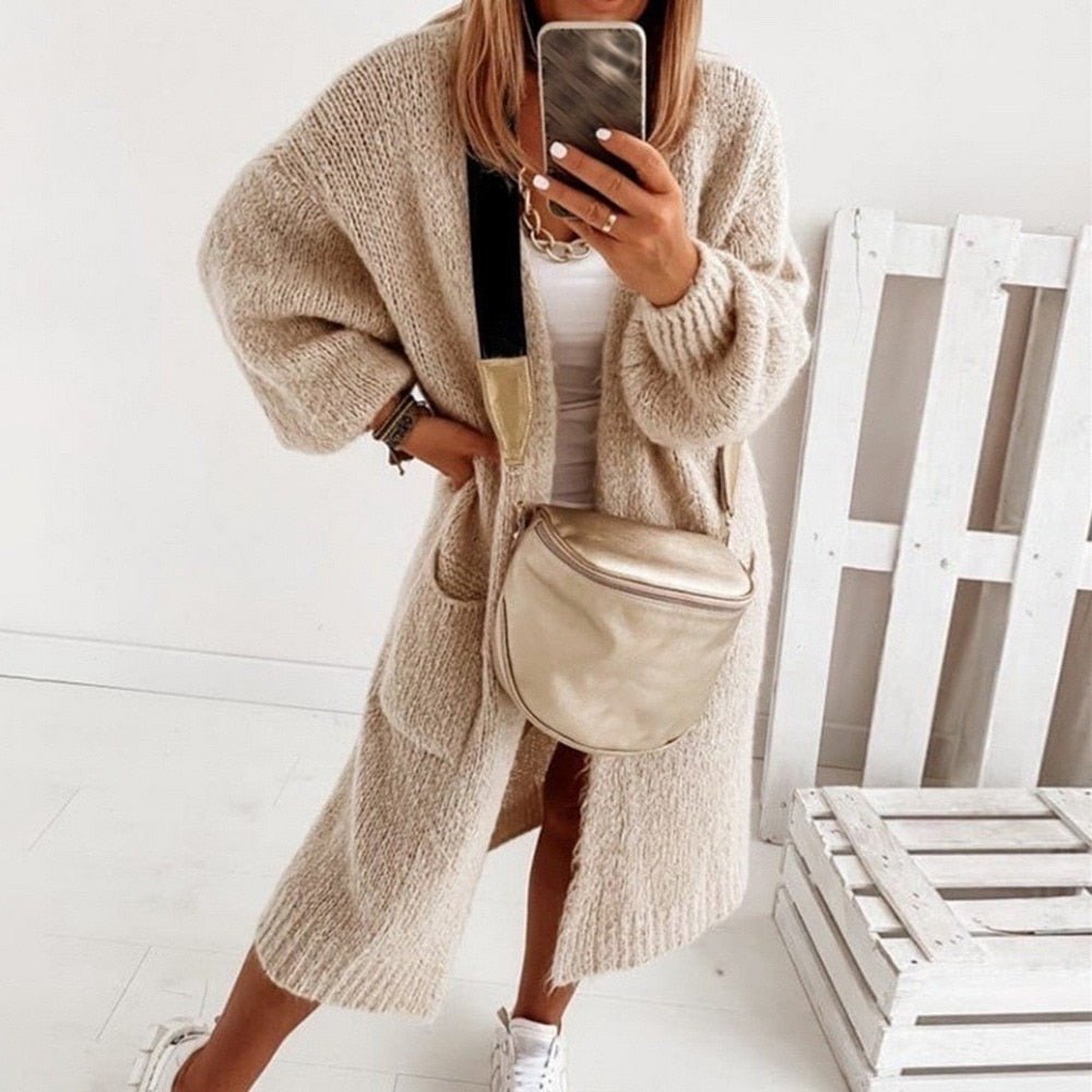 Soft Knit Oversized Women's Cardigan - Sienna-Khaki-XS-The Livary