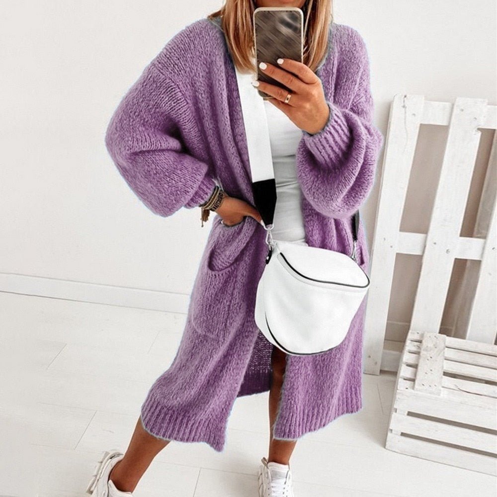 Soft Knit Oversized Women's Cardigan - Sienna-Purple-XS-The Livary