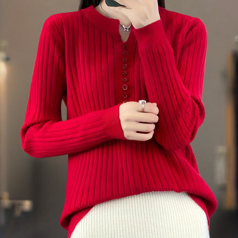 V-neck Sweater with Button Details for Women - Marit-Green-XS-The Livary