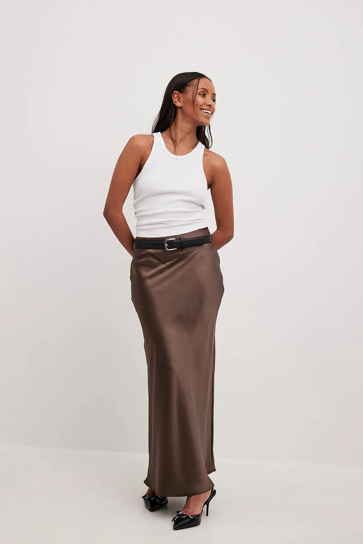 High Waist Satin Skirt – Leona-Black-S-The Livary