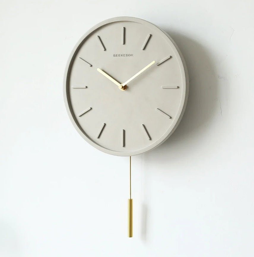 Cement Wall Clock with Metal Pendulum - Tundra-Style D-The Livary