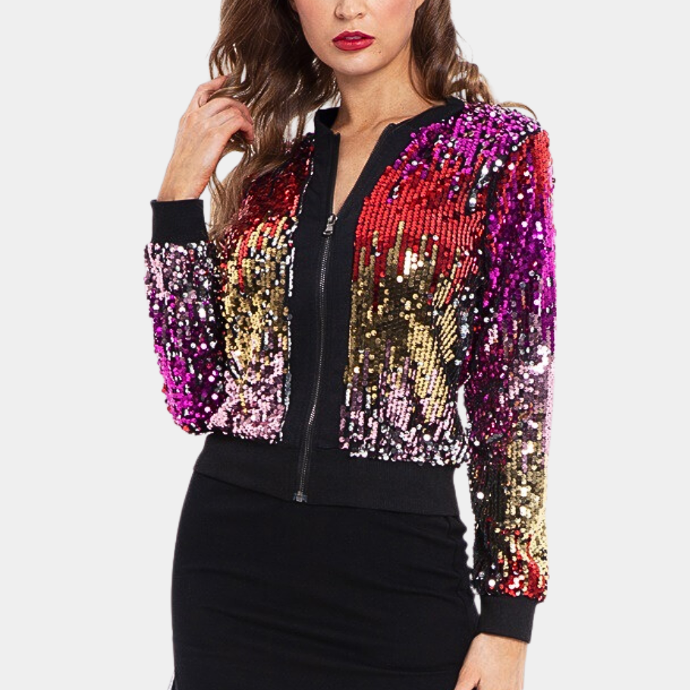 Short Ladies' Coat with Shiny Sequins - Livia-XS-The Livary