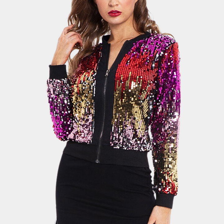Short Ladies' Coat with Shiny Sequins - Livia-XS-The Livary