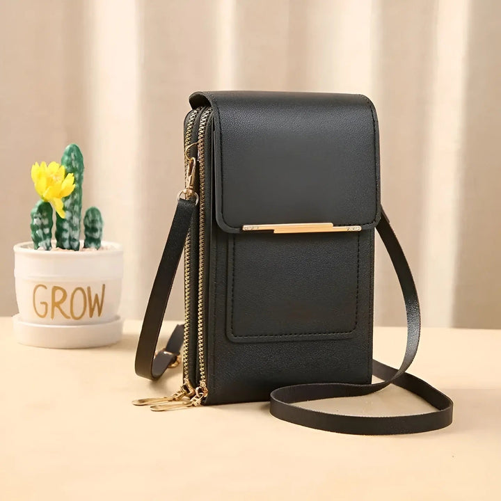 Soft Leather Shoulder Bag with Anti-Theft Protection - SafeTouch-Black-The Livary