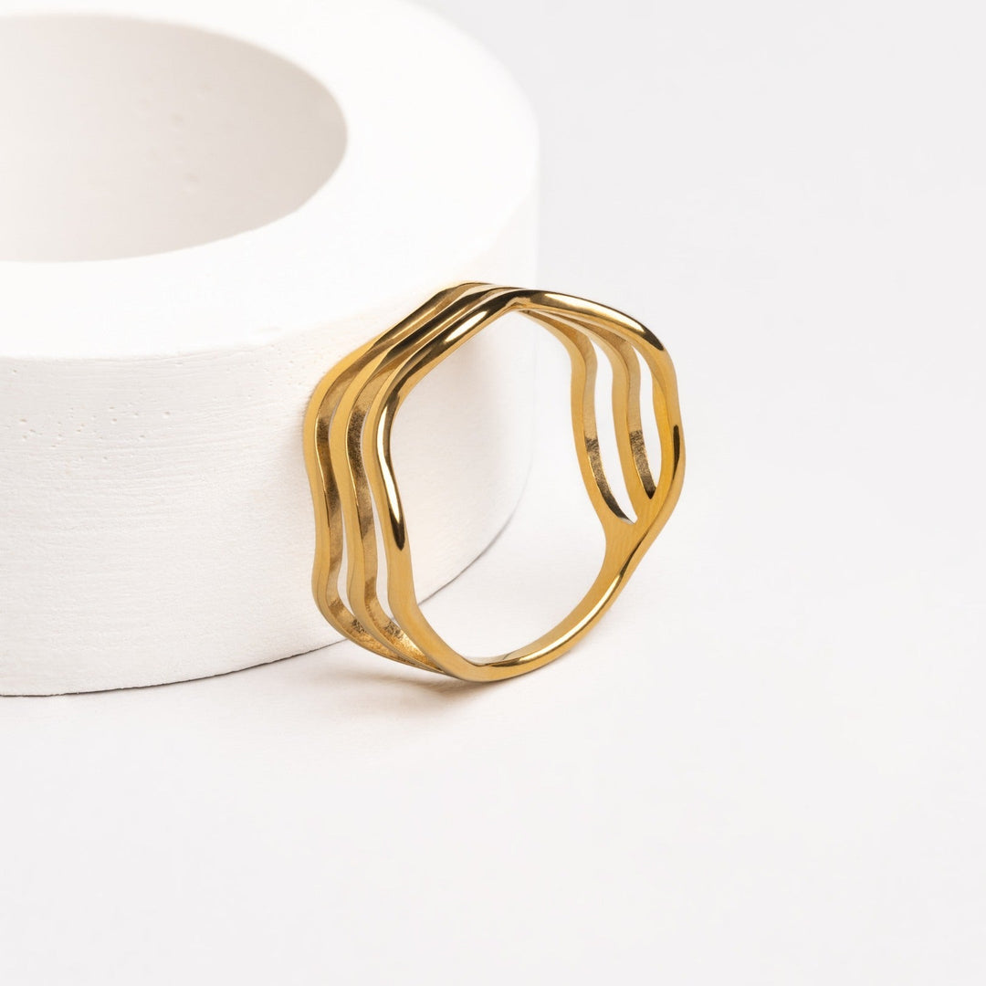 Ring with Wave Design - Nerida-5-Gold-The Livary