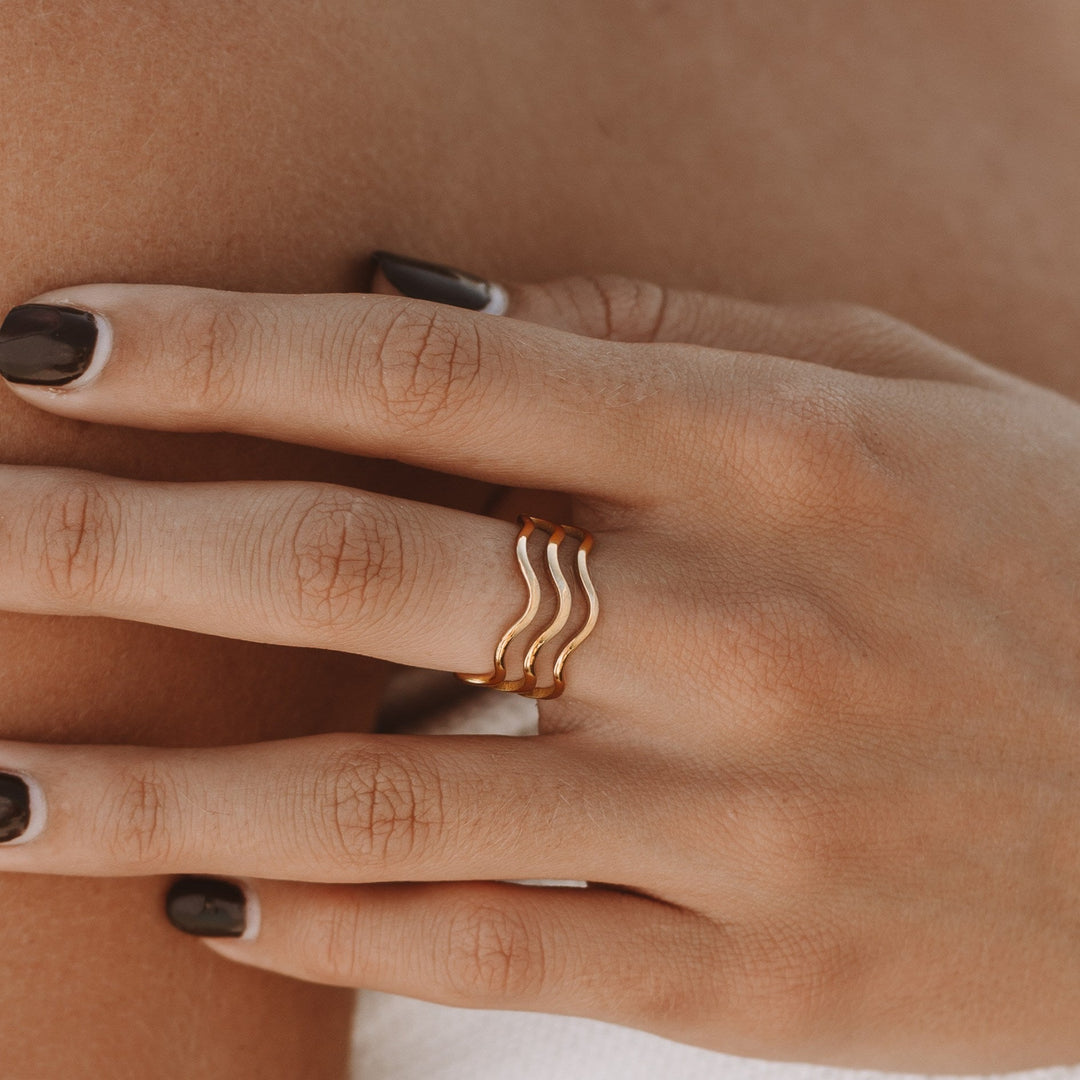 Ring with Wave Design - Nerida-5-Gold-The Livary