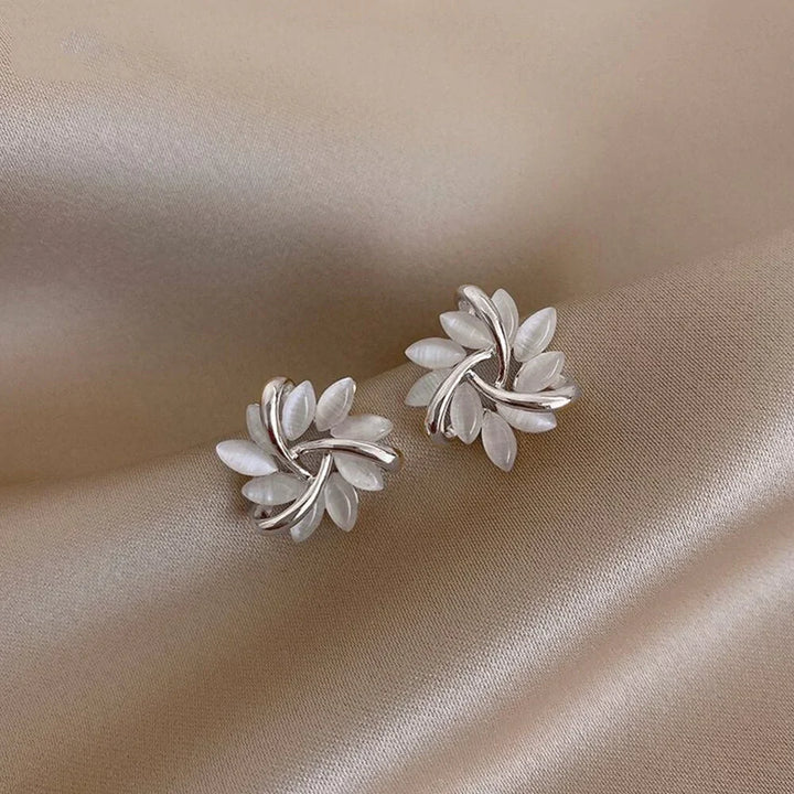 Round Opal Flower Stud Earrings in Gold - Amara-Silver-The Livary