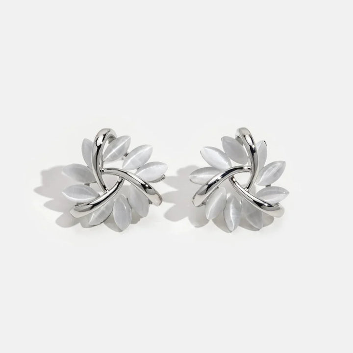 Round Opal Flower Stud Earrings in Gold - Amara-Gold-The Livary