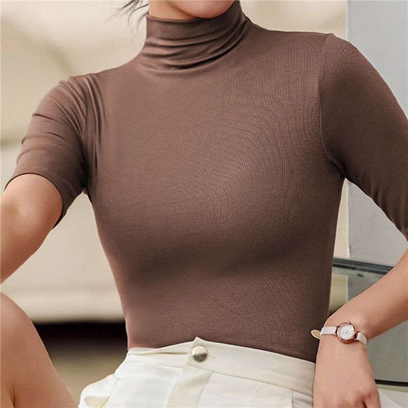 Seamless & Soft Women's Roll Neck Top with Figure-Hugging Fit - Arina-Brown-XS-The Livary