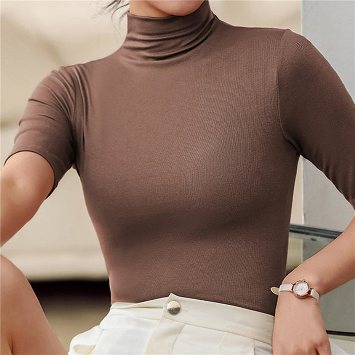 Seamless & Soft Women's Roll Neck Top with Figure-Hugging Fit - Arina-Brown-XS-The Livary