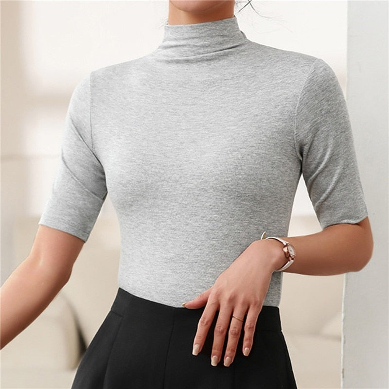 Seamless & Soft Women's Roll Neck Top with Figure-Hugging Fit - Arina-Gray-XS-The Livary