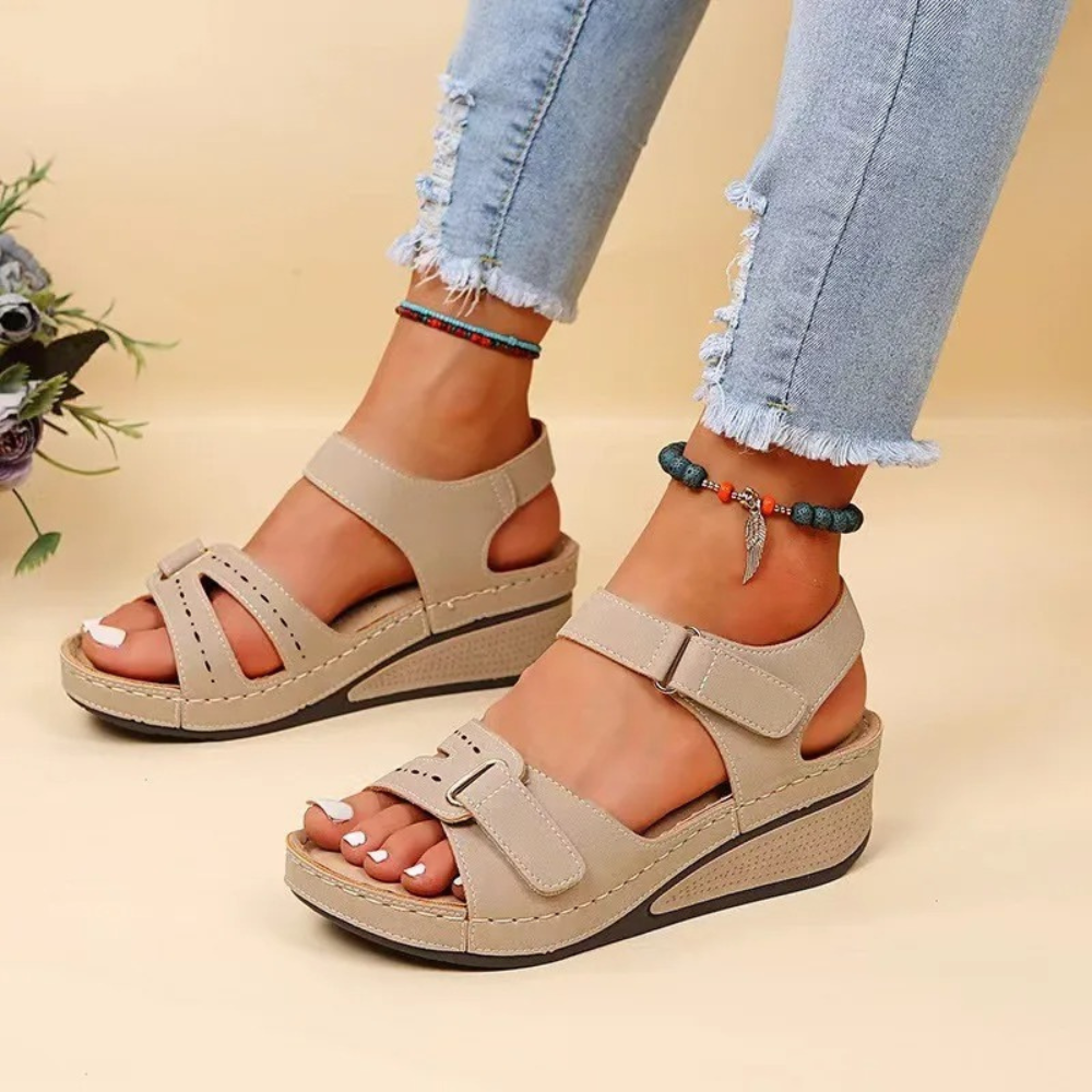 Wedge Heel Orthopaedic Sandals | Pain Relief Footwear-2.5-Cream-The Livary