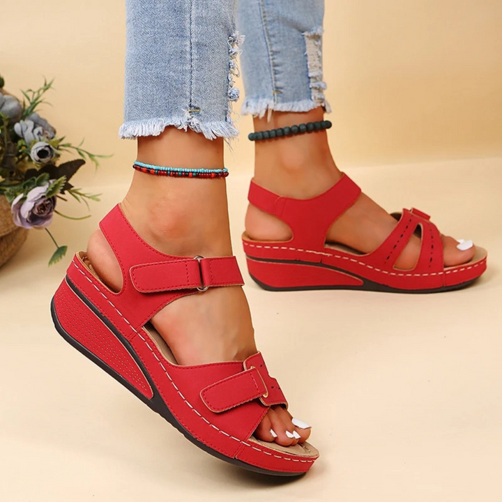 Wedge Heel Orthopaedic Sandals | Pain Relief Footwear-2.5-Red-The Livary