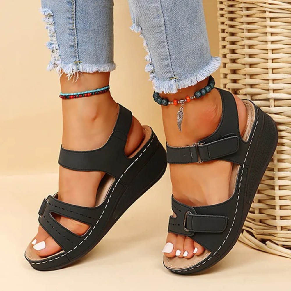 Wedge Heel Orthopaedic Sandals | Pain Relief Footwear-2.5-Cream-The Livary