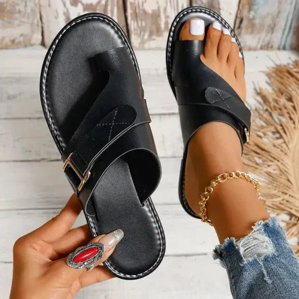 Orthopaedic women's leather sandals with bunion correction – Livia (1+1 FREE)-Black-3-The Livary