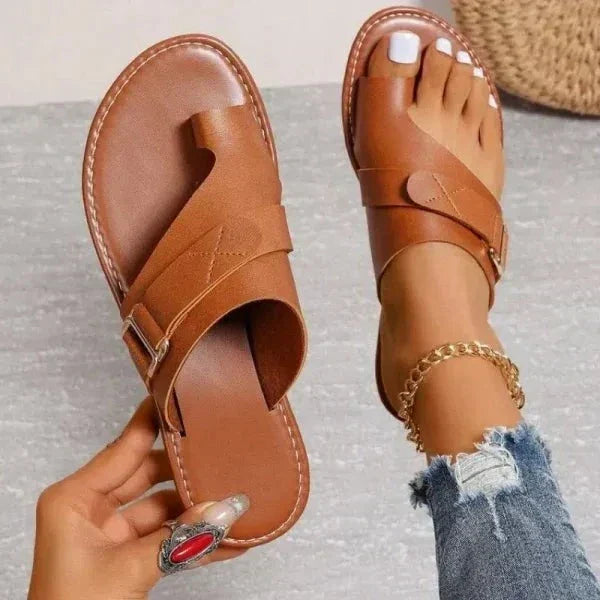 Orthopaedic women's leather sandals with bunion correction – Livia (1+1 FREE)-Brown-3-The Livary