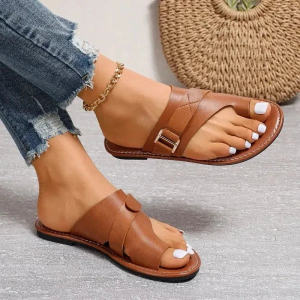Orthopaedic women's leather sandals with bunion correction – Livia (1+1 FREE)-Brown-3-The Livary