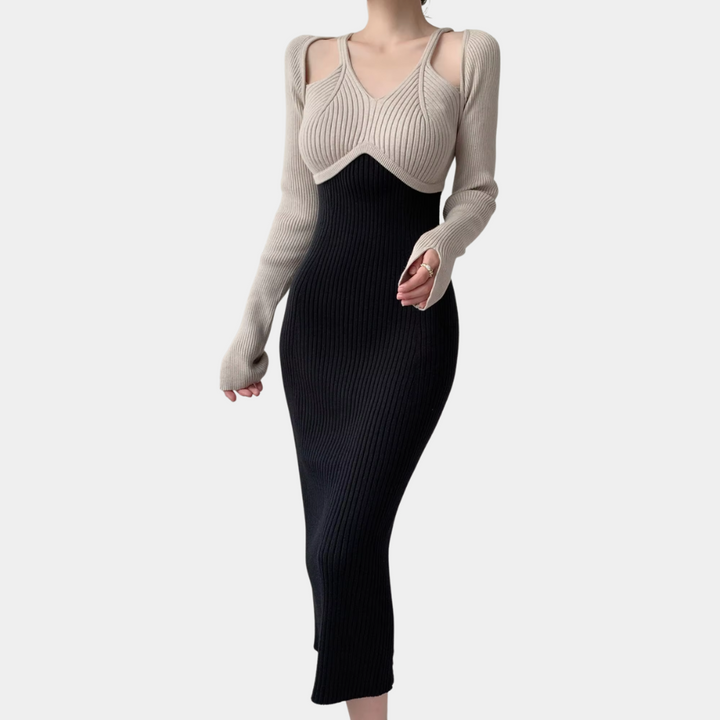 Falling Black Maxi Dress with Long Sleeves - Leona-XS-The Livary