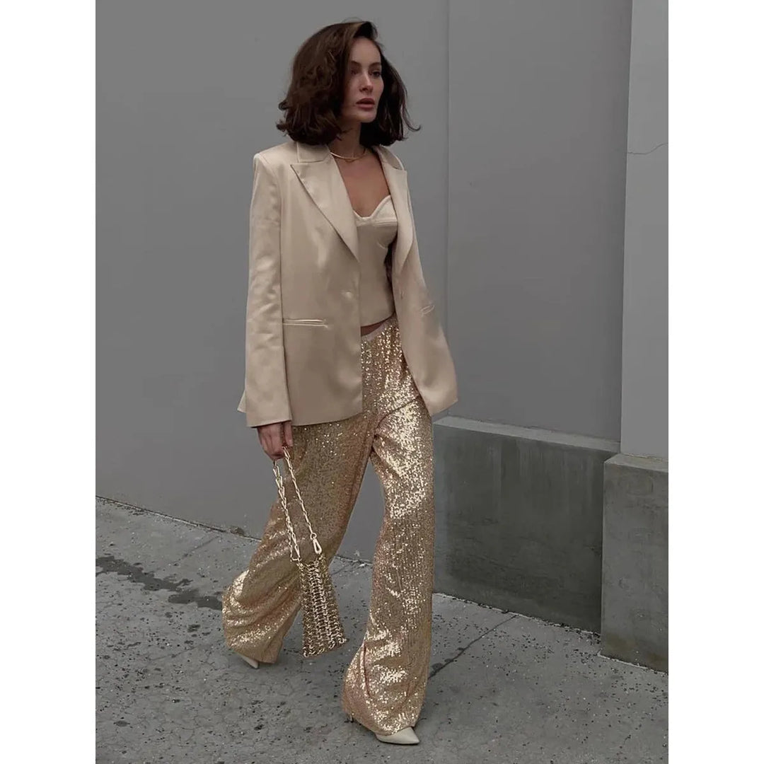 Silky Smooth Sequin Trousers - Luna-Gold-36-The Livary