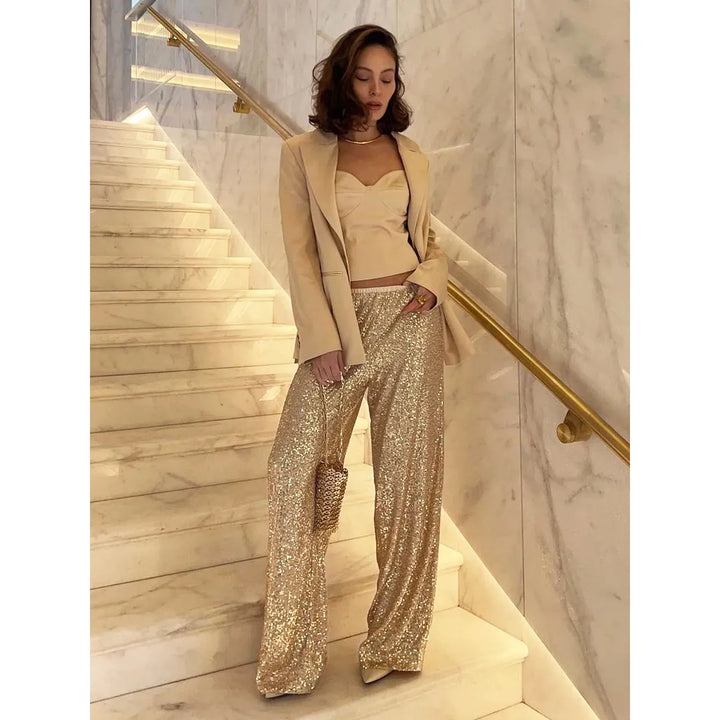 Silky Smooth Sequin Trousers - Luna-Gold-36-The Livary
