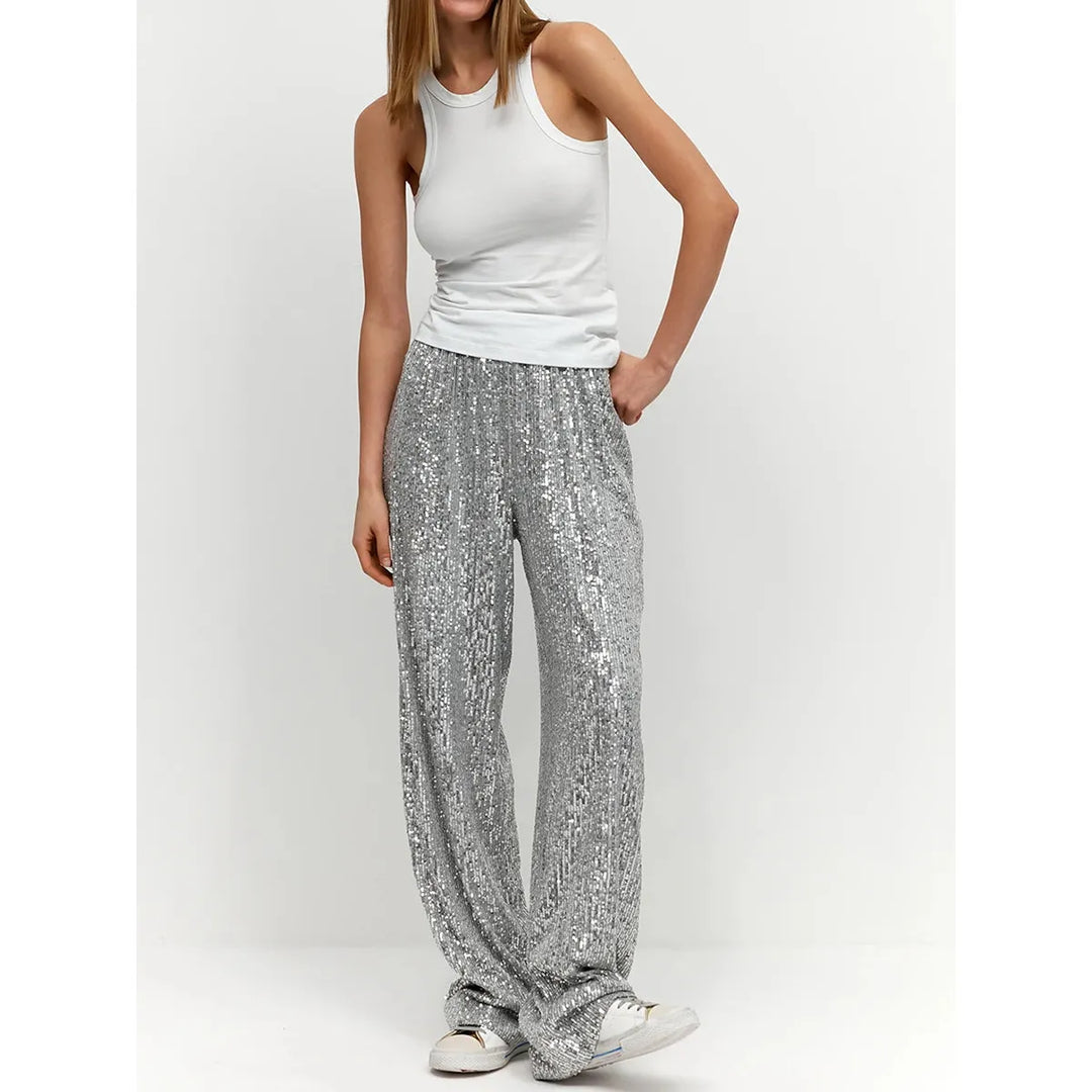 Silky Smooth Sequin Trousers - Luna-Silver-36-The Livary