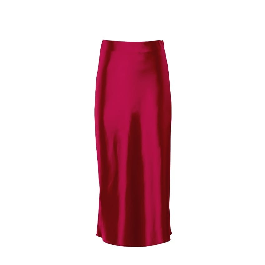 Satin shimmering women's midi skirt in A-line with high waist – Liora-Red-S-The Livary