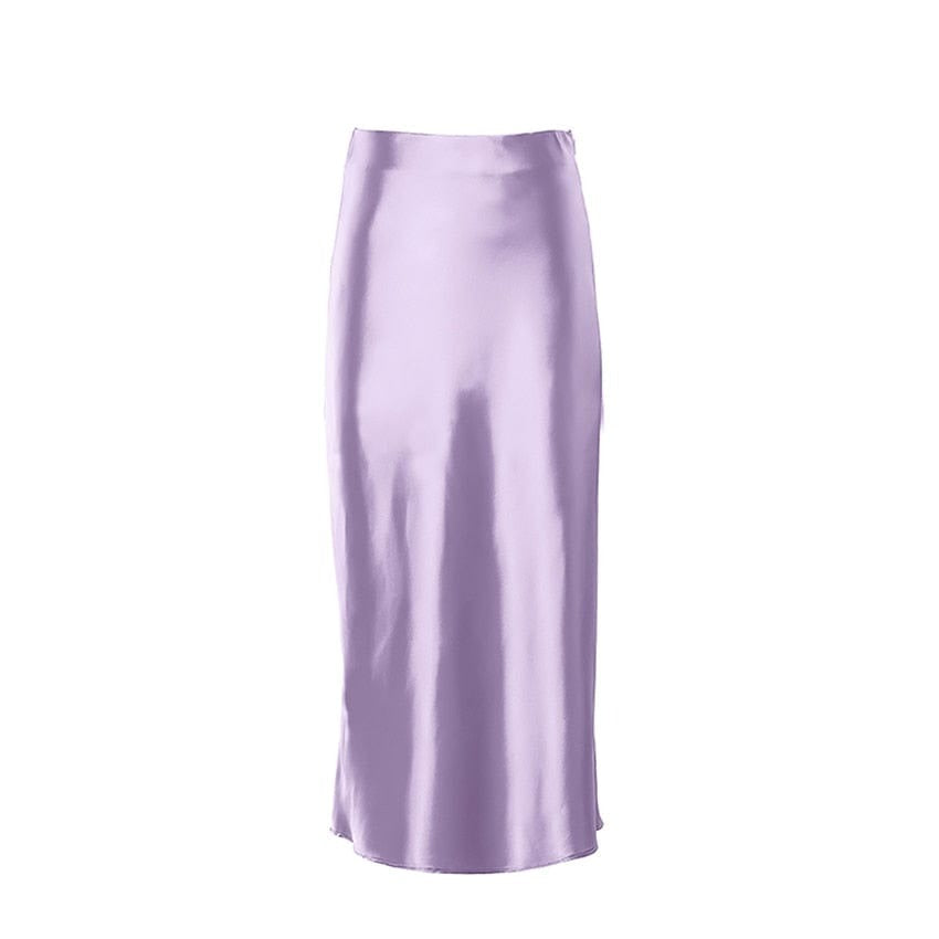 Satin shimmering women's midi skirt in A-line with high waist – Liora-Purple-S-The Livary