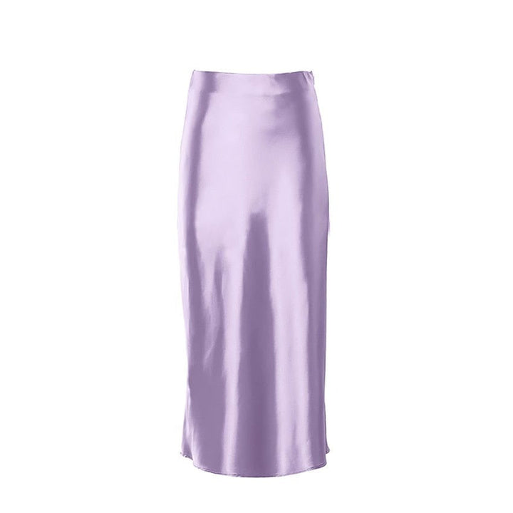 Satin shimmering women's midi skirt in A-line with high waist – Liora-Purple-S-The Livary