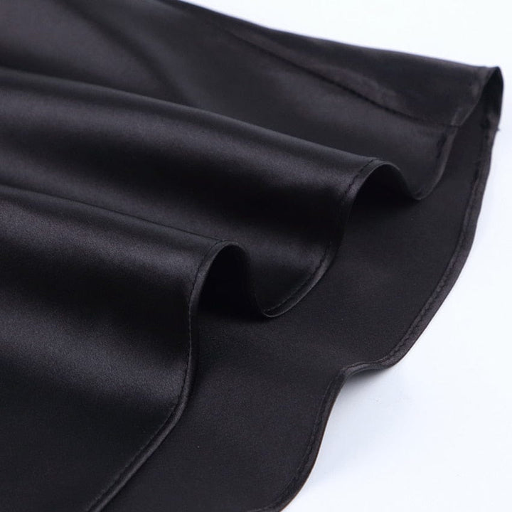 Satin shimmering women's midi skirt in A-line with high waist – Liora-Black-S-The Livary