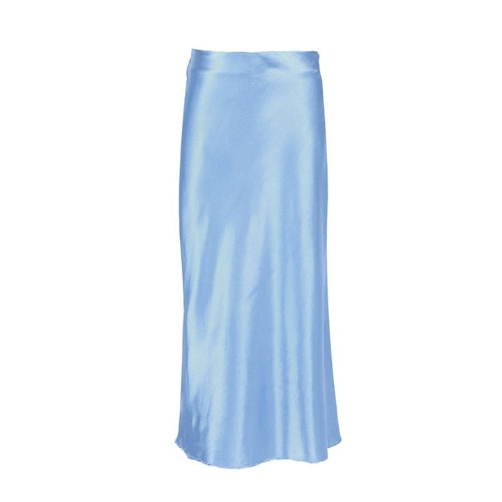 Satin shimmering women's midi skirt in A-line with high waist – Liora-Blue-S-The Livary