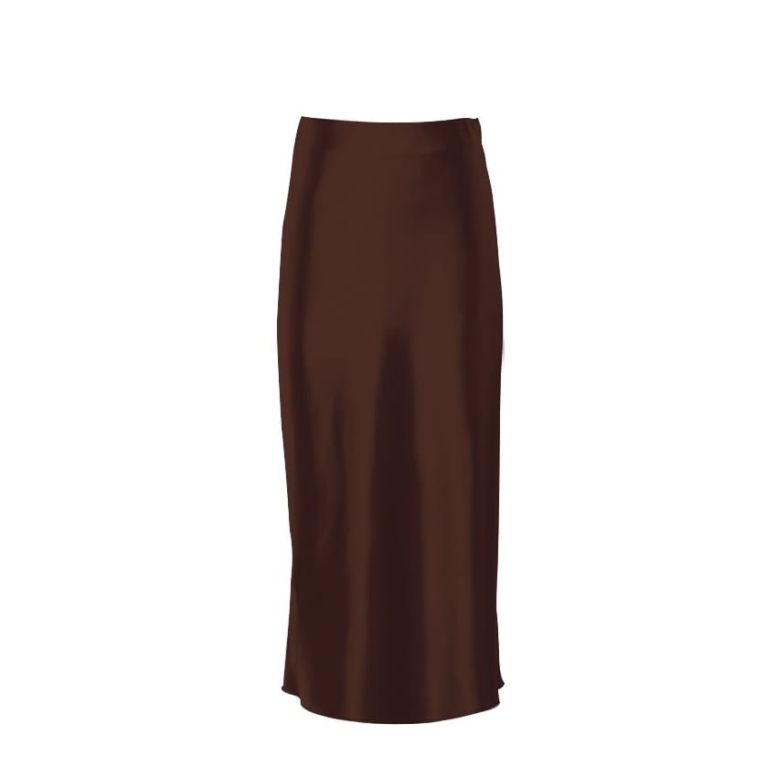 Satin shimmering women's midi skirt in A-line with high waist – Liora-Brown-S-The Livary