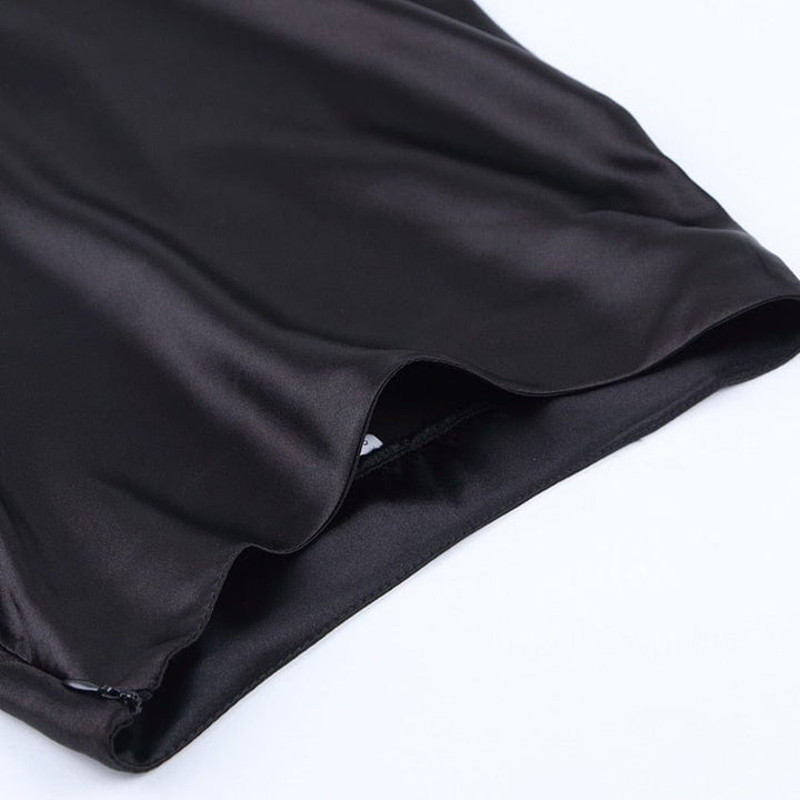 Satin shimmering women's midi skirt in A-line with high waist – Liora-Black-S-The Livary