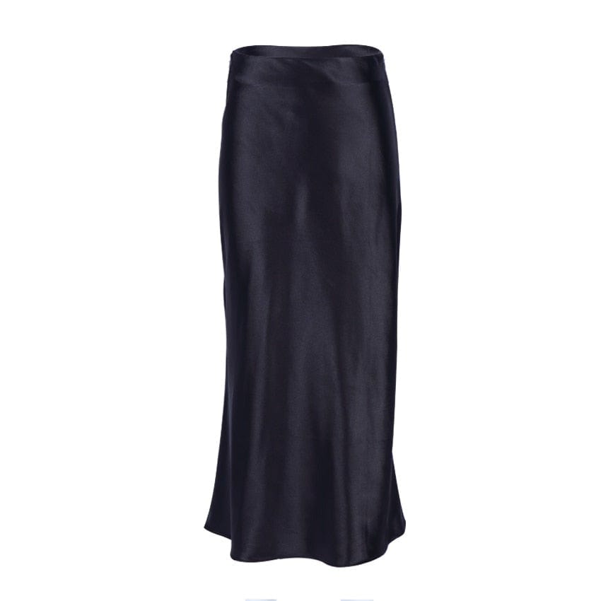 Satin shimmering women's midi skirt in A-line with high waist – Liora-Black-S-The Livary