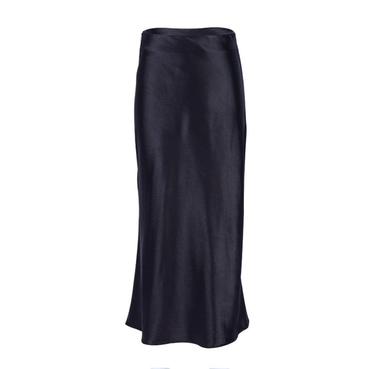 Satin shimmering women's midi skirt in A-line with high waist – Liora-Black-S-The Livary