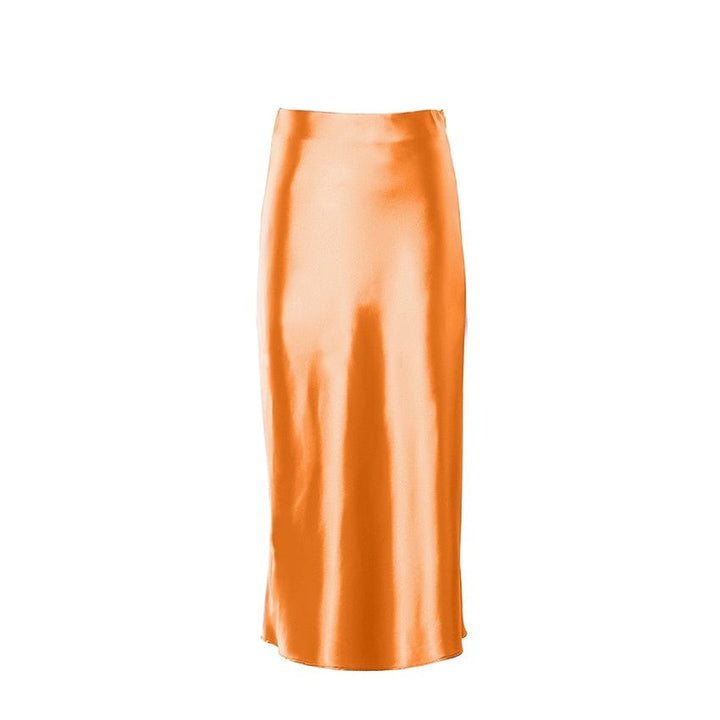 Satin shimmering women's midi skirt in A-line with high waist – Liora-Orange-S-The Livary