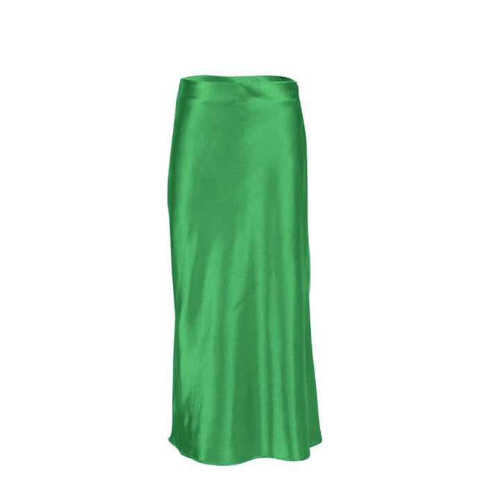 Satin shimmering women's midi skirt in A-line with high waist – Liora-Green-S-The Livary