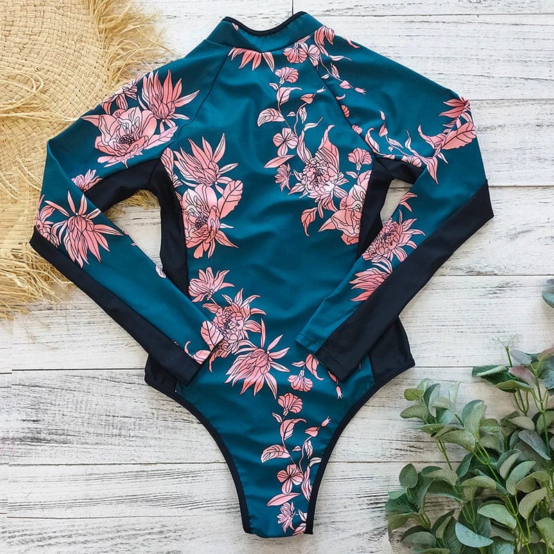 Long-sleeved one-piece women's swimsuit with zipper – Naria-Black-S-The Livary