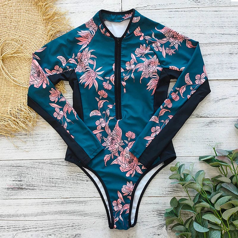 Long-sleeved one-piece women's swimsuit with zipper – Naria-Black-S-The Livary