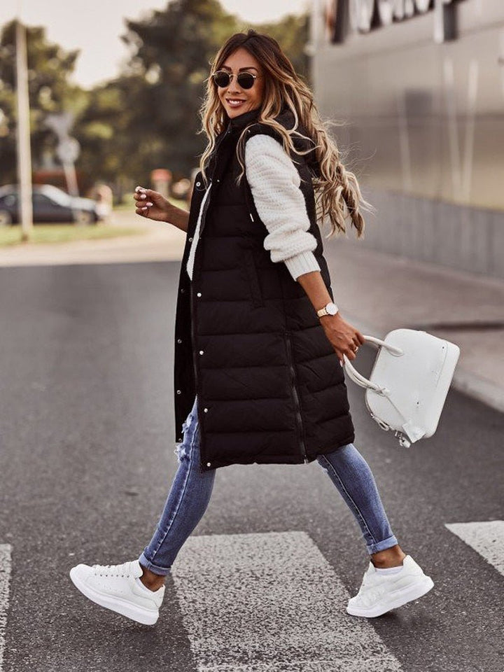Comfortable Knee-Length Ladies Bodywarmer - Livia-Black-S-The Livary