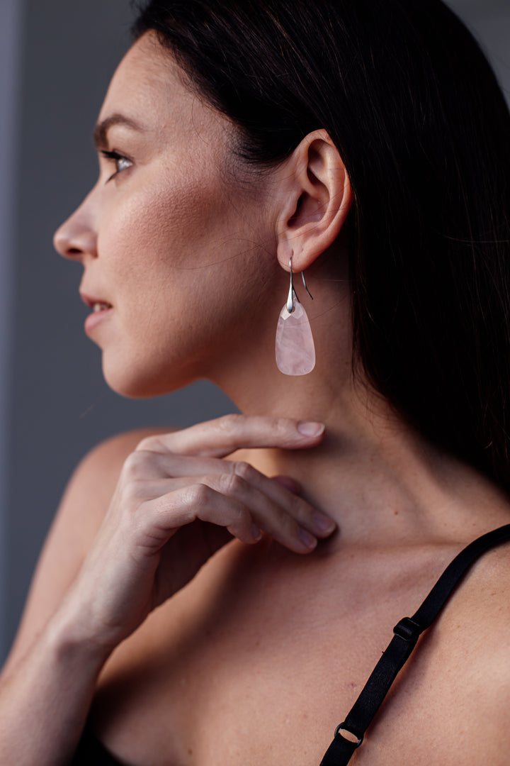 Aura Rose Quartz Protection Earrings - Ameline-The Livary