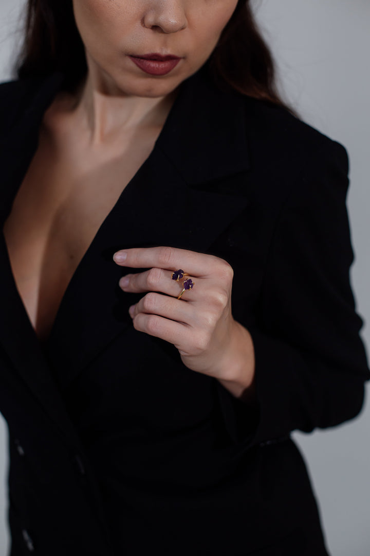 Unique Raw Gemstone Ring - Mira-Amethyst-The Livary