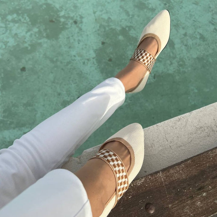 Stylish women's summer shoes with a pointed toe - Lina-3.5-Beige-The Livary