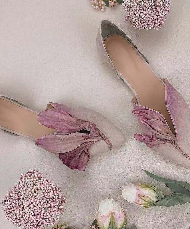 Handcrafted lace ballerinas with rose blossoms – Odette-Pink-3-The Livary