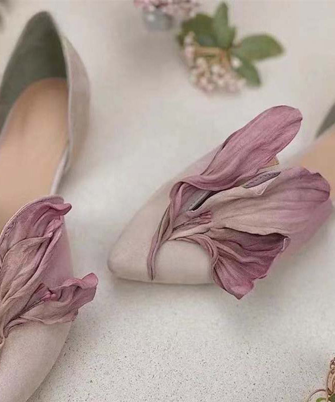 Handcrafted lace ballerinas with rose blossoms – Odette-Pink-3-The Livary